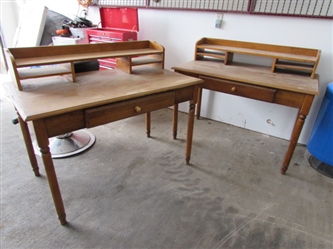 PAIR OF WOODEN DESKS W/KEYBOARD DRAWERS