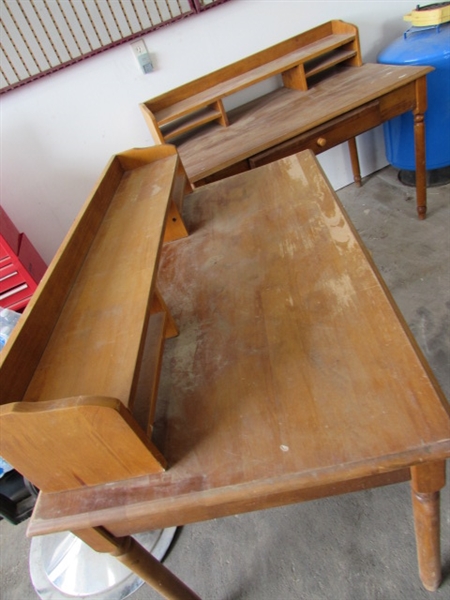 PAIR OF WOODEN DESKS W/KEYBOARD DRAWERS