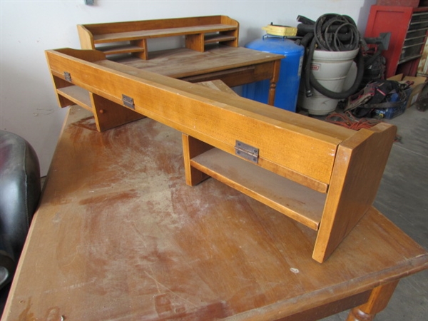 PAIR OF WOODEN DESKS W/KEYBOARD DRAWERS