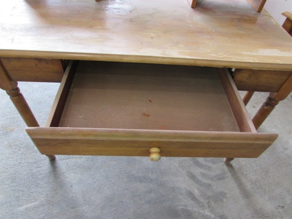 PAIR OF WOODEN DESKS W/KEYBOARD DRAWERS