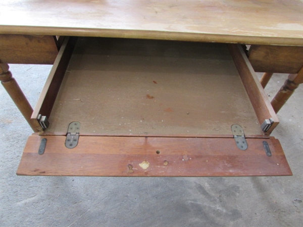 PAIR OF WOODEN DESKS W/KEYBOARD DRAWERS