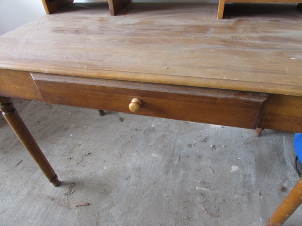 PAIR OF WOODEN DESKS W/KEYBOARD DRAWERS