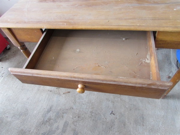 PAIR OF WOODEN DESKS W/KEYBOARD DRAWERS