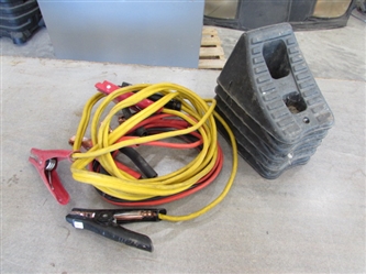 WHEEL CHOCKS & 2 SETS OF JUMPER CABLES