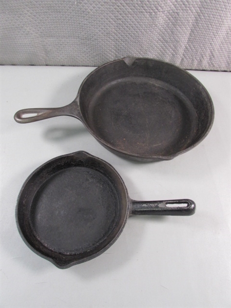 CAST IRON SKILLETS -10 LODGE & 6 UNMARKED