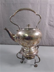 VINTAGE/ANTIQUE SILVERPLATE TEA KETTLE ON WARMING STAND