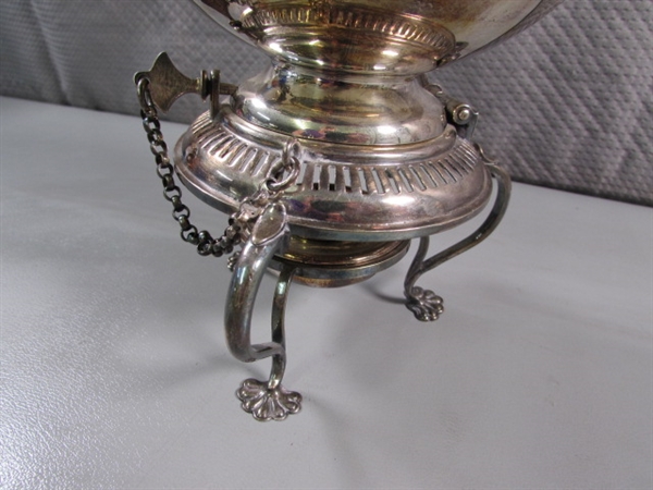 VINTAGE/ANTIQUE SILVERPLATE TEA KETTLE ON WARMING STAND