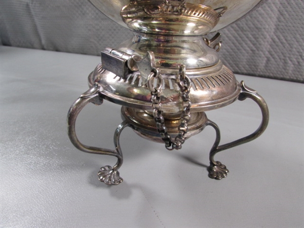 VINTAGE/ANTIQUE SILVERPLATE TEA KETTLE ON WARMING STAND