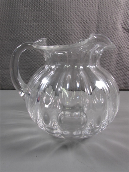 SIGNED TIFFANY & CO CRYSTAL BLOWN GLASS PITCHER