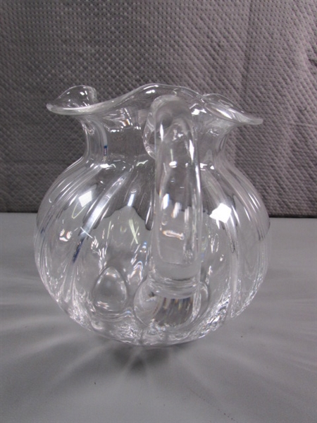 SIGNED TIFFANY & CO CRYSTAL BLOWN GLASS PITCHER