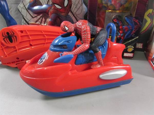 COLLECTION OF SPIDEERMAN TOYS, ACTION FIGURES & MORE - MOST ARE NEW