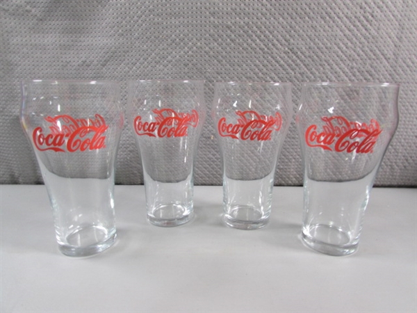 COCA-COLA IGLOO COOKIE JAR & MUG, PLUSH BEAR & 4 DRINKING GLASSES