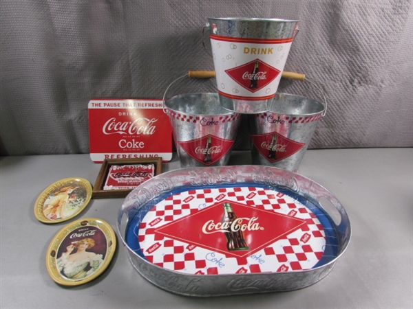 TIN COCA COLA ITEMS + ADVERTISING MIRROR