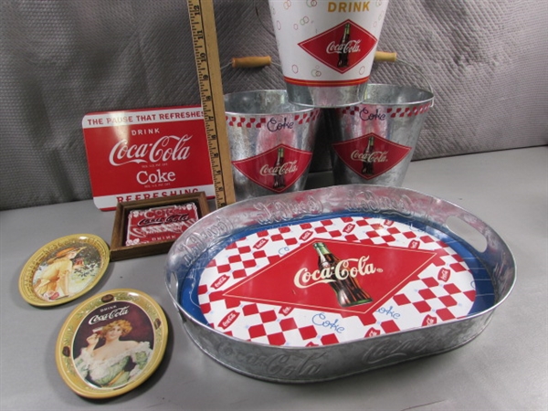 TIN COCA COLA ITEMS + ADVERTISING MIRROR