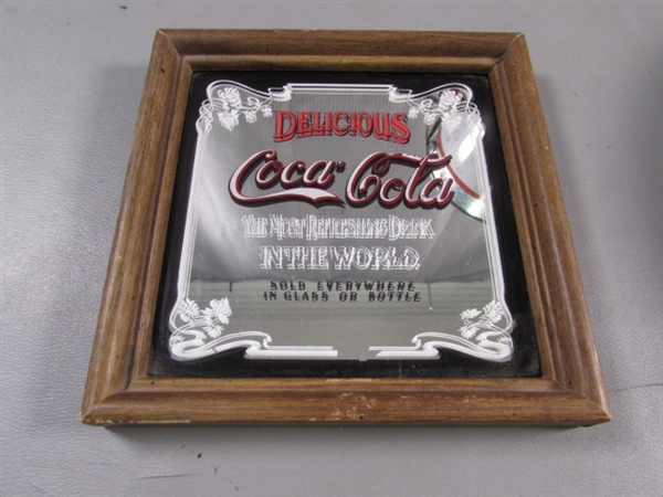 TIN COCA COLA ITEMS + ADVERTISING MIRROR