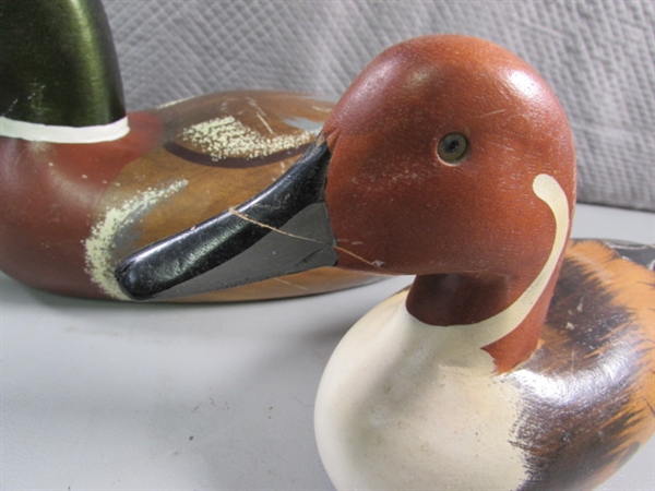 PORCELAIN, CERAMIC, WOODEN DUCKS DECOR & 2 PLAYING CARD BOXES