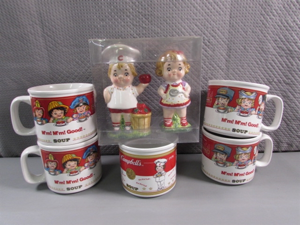 CAMPBELLS SOUP MUGS & SALT & PEPPER SHAKERS