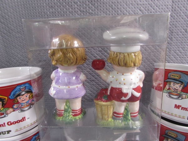 CAMPBELLS SOUP MUGS & SALT & PEPPER SHAKERS