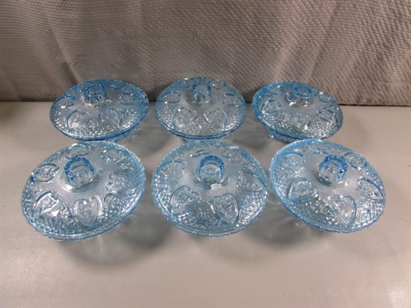 LARGE COLLECTION OF LIGHT BLUE GLASS SERVEWARE - ALL ARE NEW