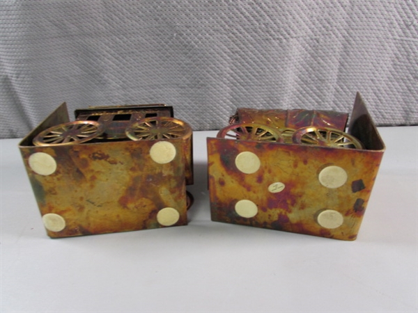 COPPER STAGECOACH & COVERED WAGON BOOKENDS