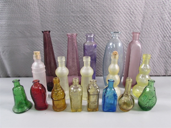 COLLECTION OF SMALL COLORED GLASS BOTTLES