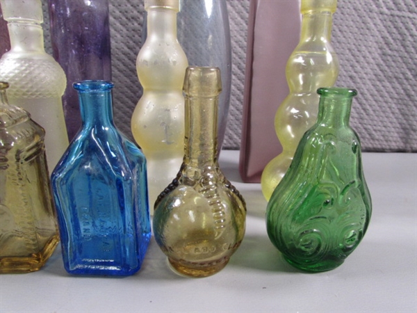 COLLECTION OF SMALL COLORED GLASS BOTTLES