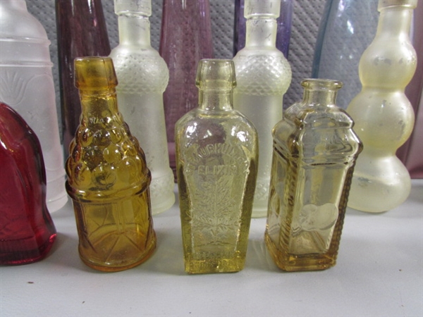 COLLECTION OF SMALL COLORED GLASS BOTTLES