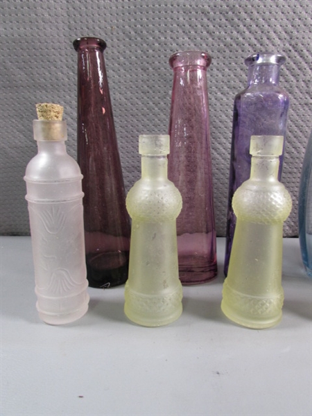 COLLECTION OF SMALL COLORED GLASS BOTTLES