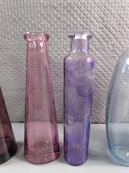 COLLECTION OF SMALL COLORED GLASS BOTTLES