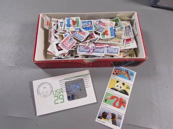 5 BOXES OF LOOSE POSTAGE STAMPS FOR COLLECTORS