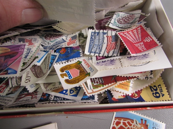 5 BOXES OF LOOSE POSTAGE STAMPS FOR COLLECTORS