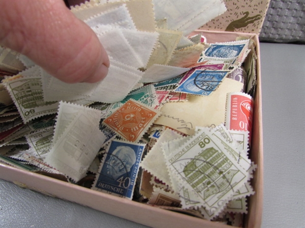 5 BOXES OF LOOSE POSTAGE STAMPS FOR COLLECTORS