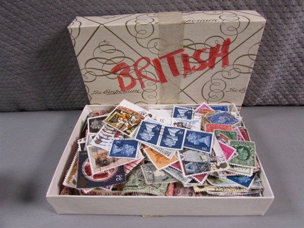 5 BOXES OF LOOSE POSTAGE STAMPS FOR COLLECTORS