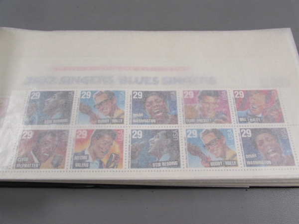 SLOGAN PLATE BLOCK FILE BINDER W/STAMP BLOCKS - ABOUT 1/2 FULL OF UNUSED STAMPS