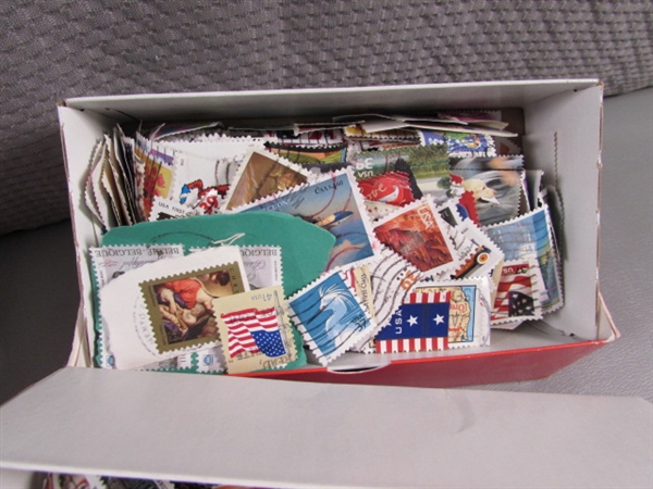 BOXES & GLASSINE ENVELOPES OF POSTAGE STAMPS FROM AROUND THE WORLD