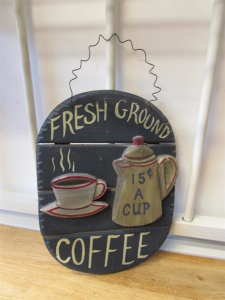 ANTIQUE COFFEE MILL & COFFEE SIGN