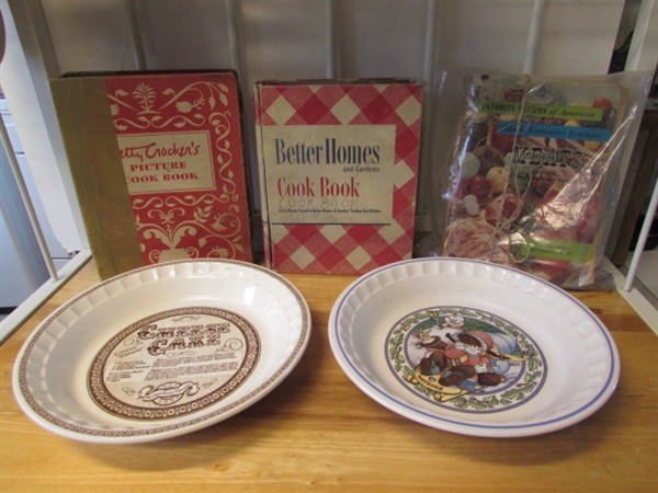 DECORATIVE PIE PLATES & VINTAGE COOKBOOKS