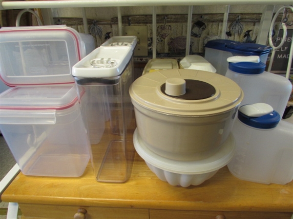 SALAD SPINNER, TUPPERWARE & STORAGE CONTAINERS