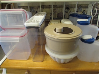 SALAD SPINNER, TUPPERWARE & STORAGE CONTAINERS