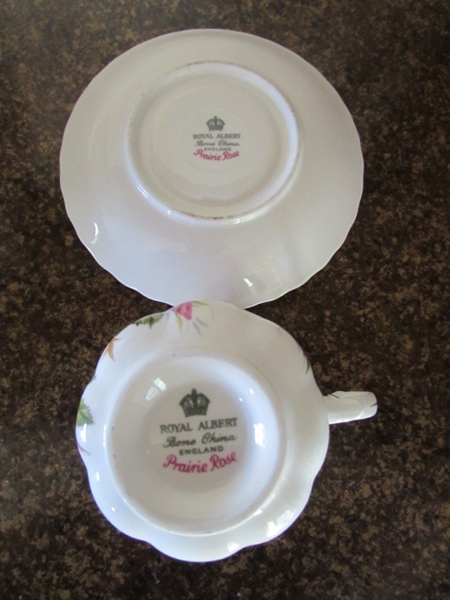 FINE CHINA TEA CUPS W/SAUCERS & 2 TIER SERVER