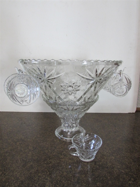 VINTAGE PUNCH BOWL W/STAND & CUPS