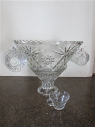 VINTAGE PUNCH BOWL W/STAND & CUPS