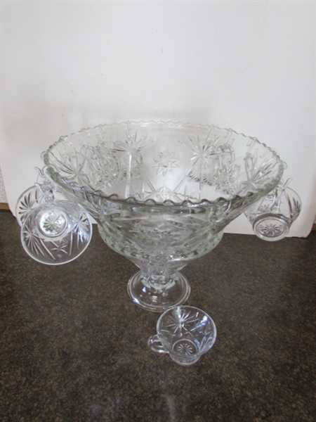 VINTAGE PUNCH BOWL W/STAND & CUPS