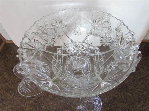 VINTAGE PUNCH BOWL W/STAND & CUPS