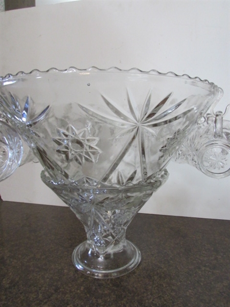 VINTAGE PUNCH BOWL W/STAND & CUPS