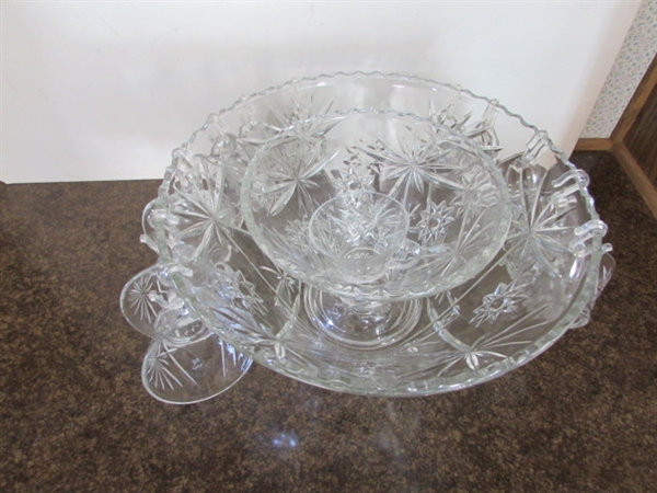 VINTAGE PUNCH BOWL W/STAND & CUPS