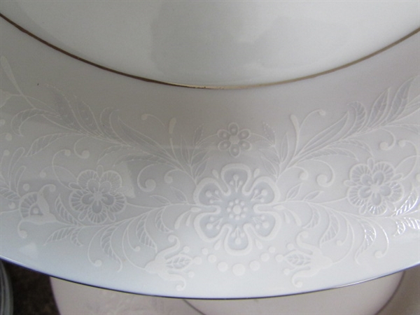 SEAGULL FINE CHINA DINNERWARE WHITE ON WHITE PATTERN