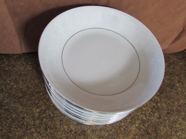 SEAGULL FINE CHINA DINNERWARE WHITE ON WHITE PATTERN