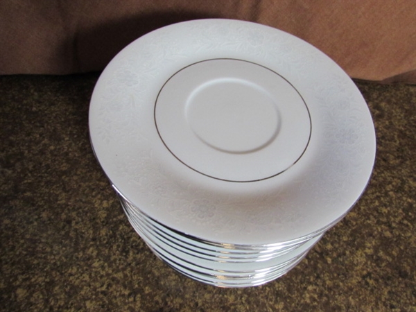 SEAGULL FINE CHINA DINNERWARE WHITE ON WHITE PATTERN