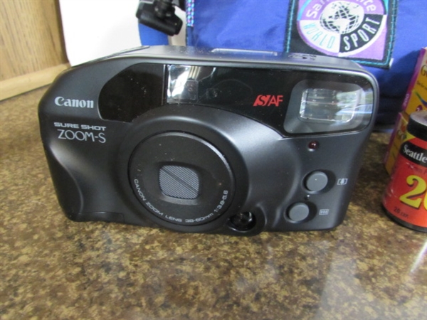 35mm CANON SURE SHOT CAMERA W/FILM, CASE & OWNERS MANUAL